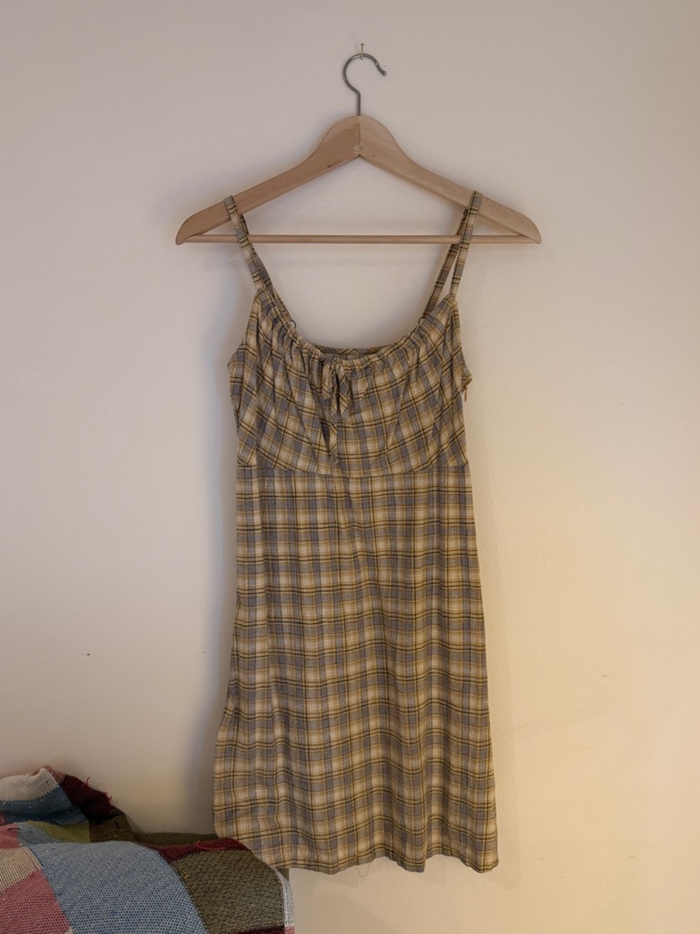 Urban Outfitters Yellow and Gray Plaid Spaghetti Strap Dress